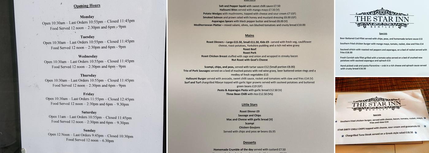 The Star Inn Menu