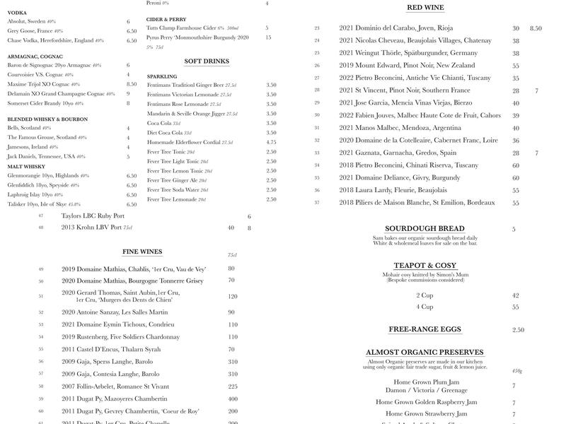 The Wellington Arms Menu