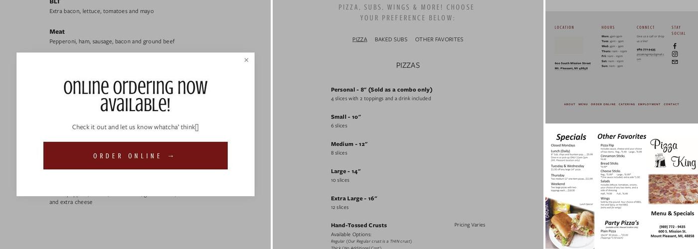 Pizza King Menu