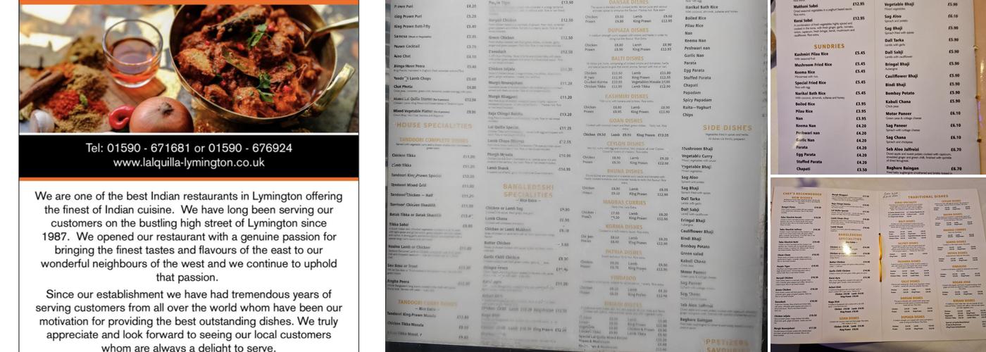 Lal Quilla lymington Menu