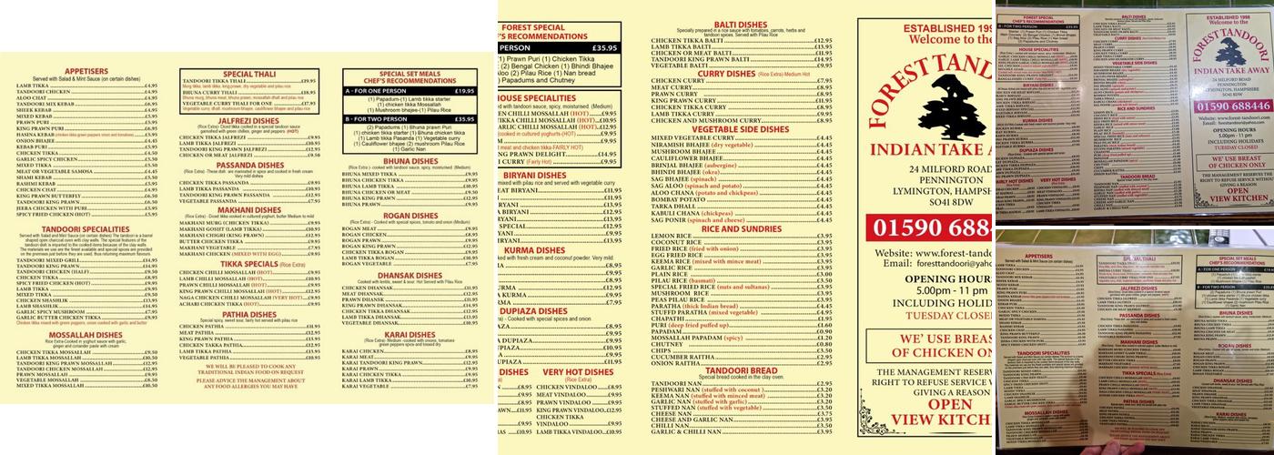 Forest Tandoori Menu
