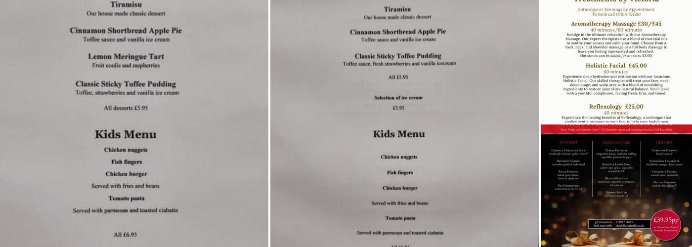 The Cliffs Restaurant Menu