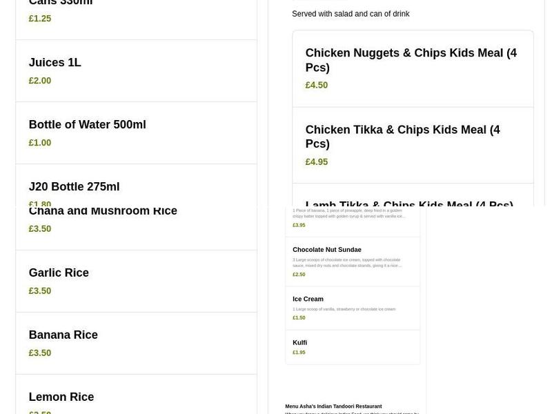 Asha's Indian Tandoori Restaurant Menu