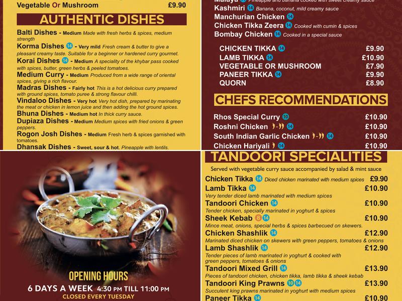 Rhos Tandoori Indian Takeaway Menu