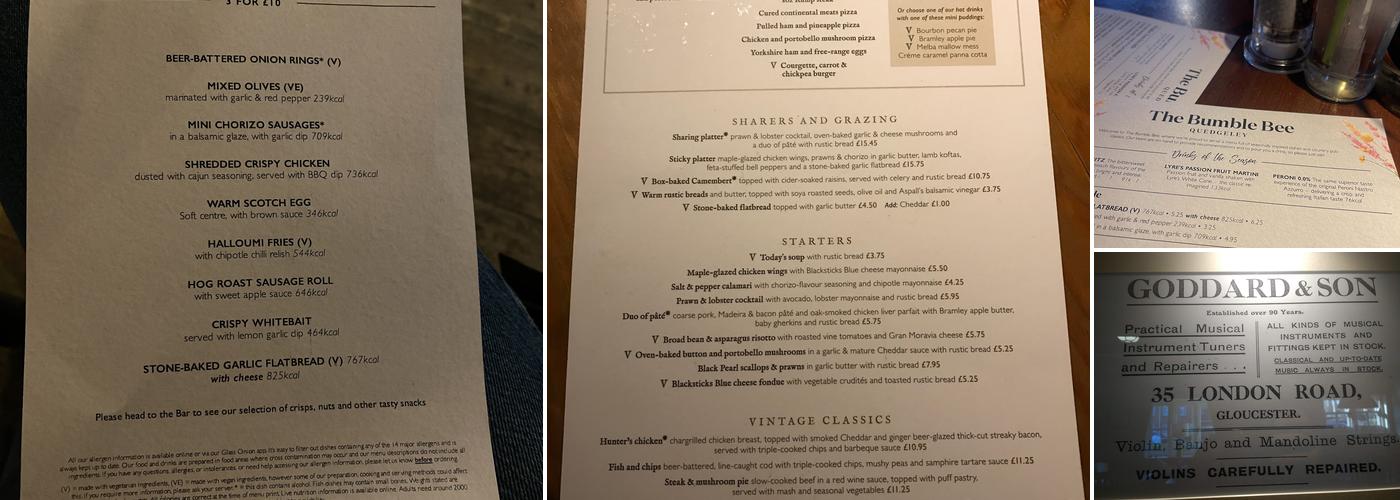 The Bumble Bee Menu