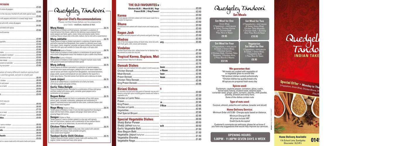Quedgeley Tandoori Menu