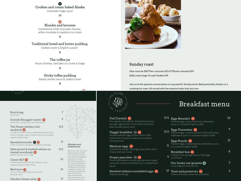 The Plume Of Feathers, Newquay Menu