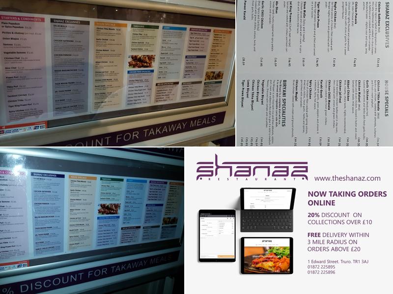The Shanaz Indian Restaurant Menu
