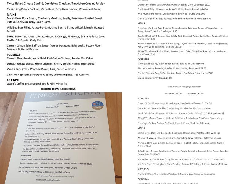 Penrose Kitchen Menu