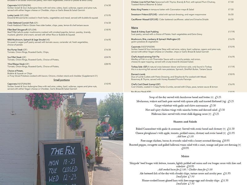 The Fox at Loxley Menu