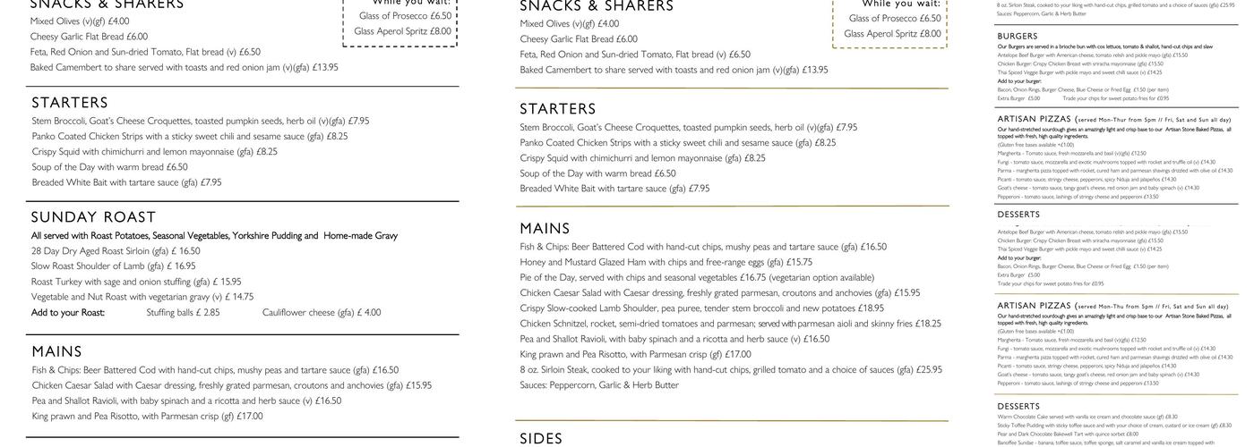 The Antelope Lighthorne Menu