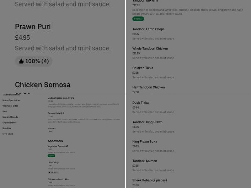 Madina Indian Takeaway Menu