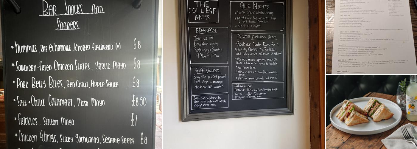 College Arms Menu