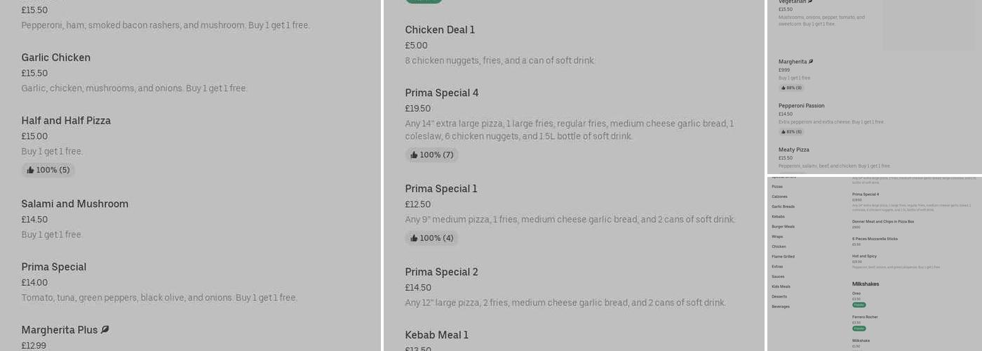 Prima Pizza Menu