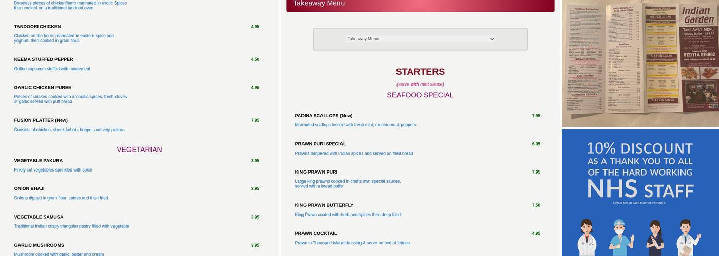 Indian Garden Restaurant and Takeaway Menu
