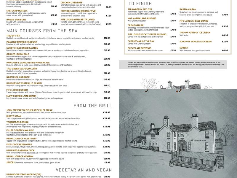 Fife Lodge Hotel Menu