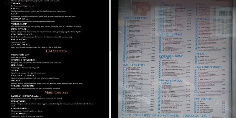 Bosphorus Restaurant Menu