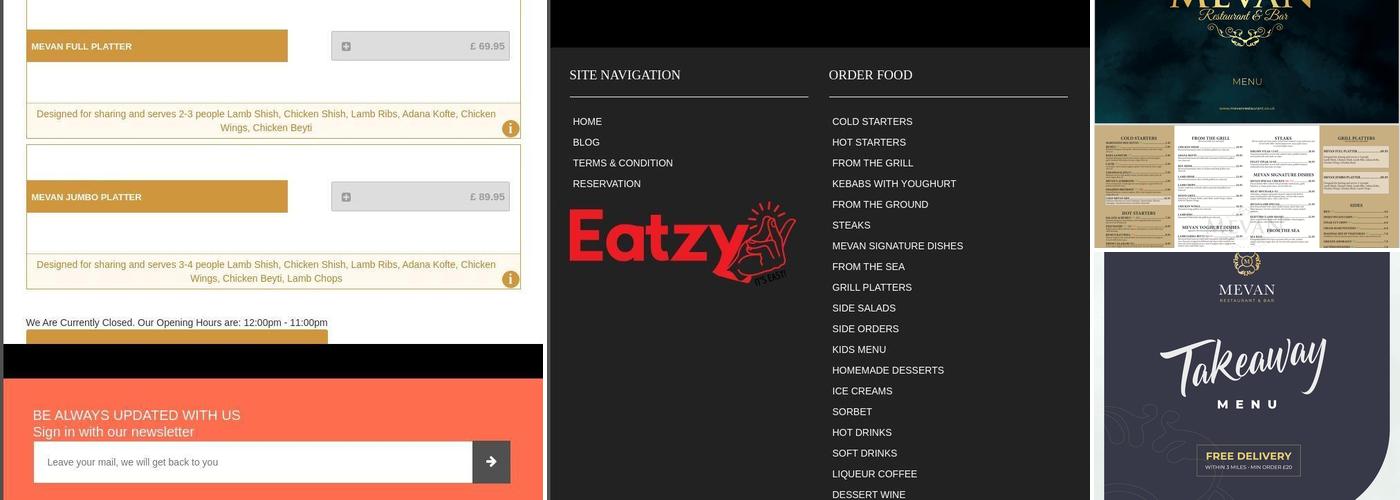 Mevan Restaurant & Bar Menu