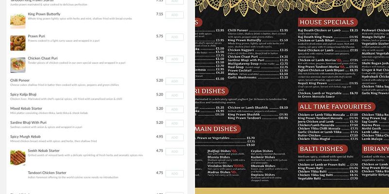Raj Douth Tandoori Cuisine Menu