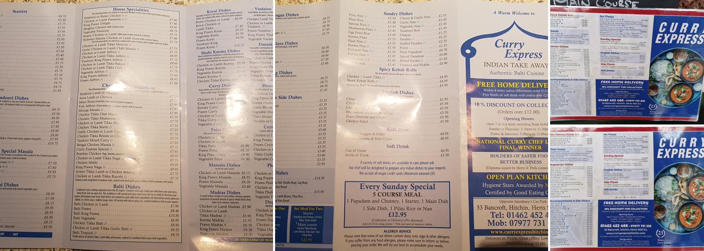 CURRY EXPRESS Menu