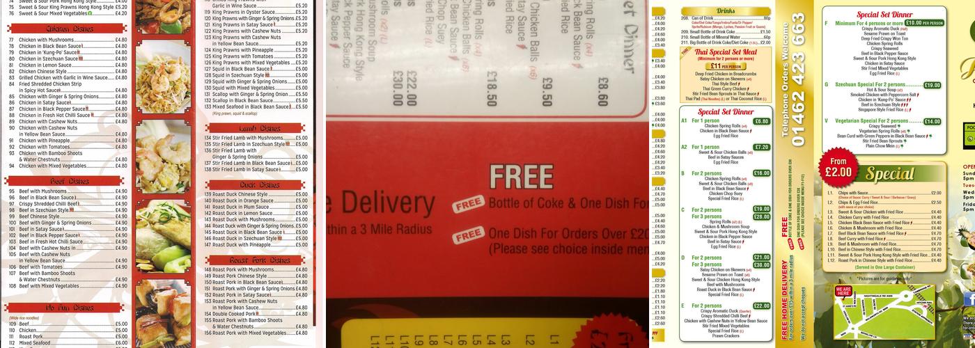 Jasmine Chinese Takeaway Menu