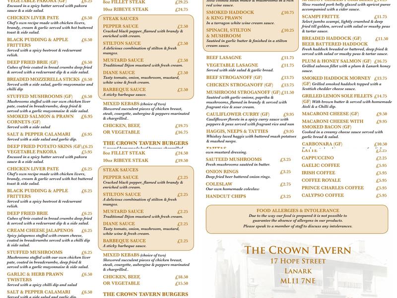 The Crown Tavern Menu