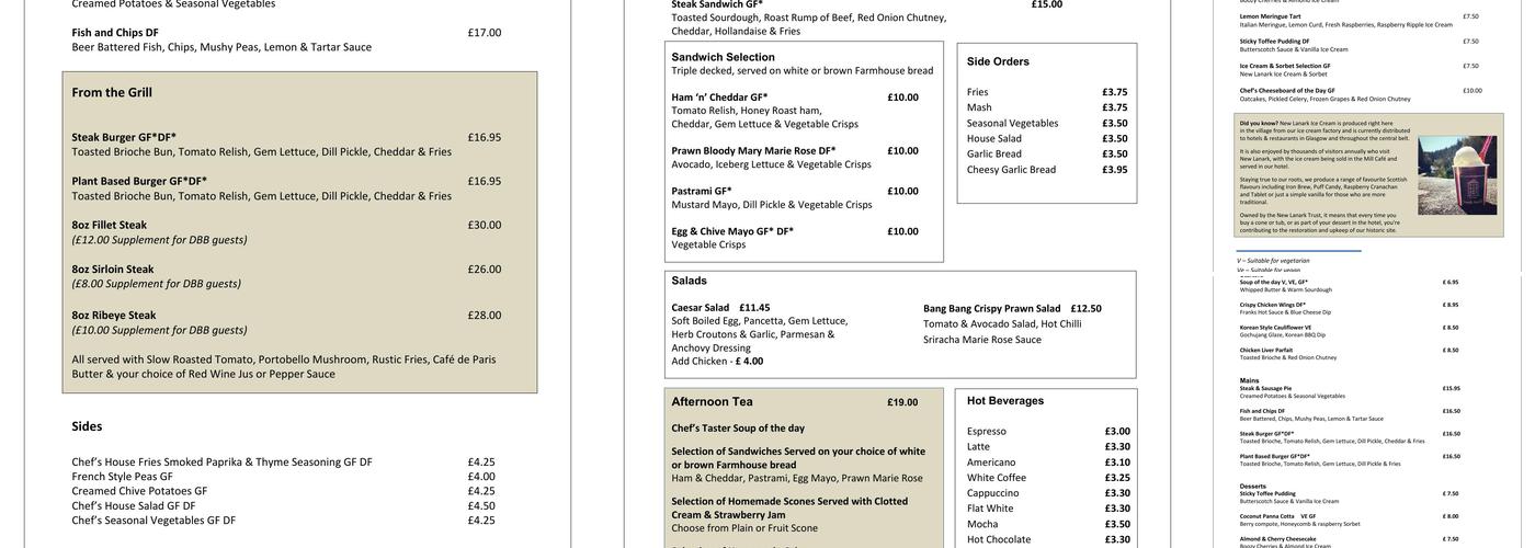 New Lanark Mill Hotel Menu