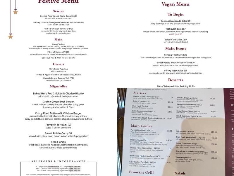 Smiths at Gretna Green Hotel Menu