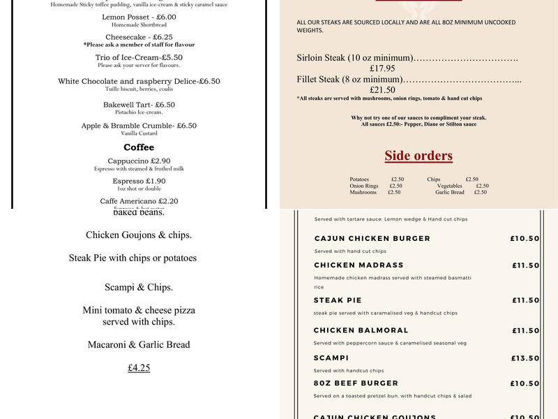 Cressfield Country House Hotel Menu