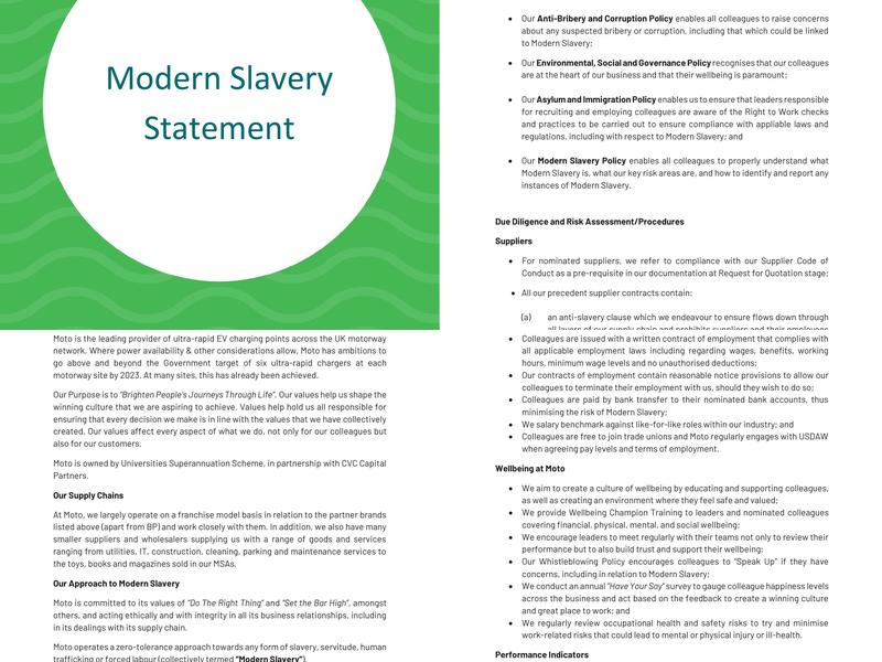 Moto Todhills Southbound Menu