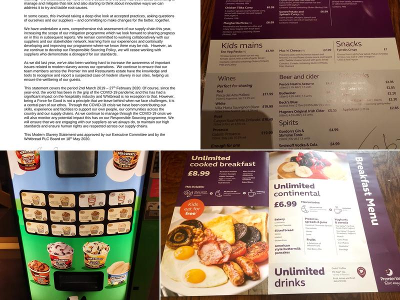 Premier Inn Carlisle M6 Jct44 hotel Menu