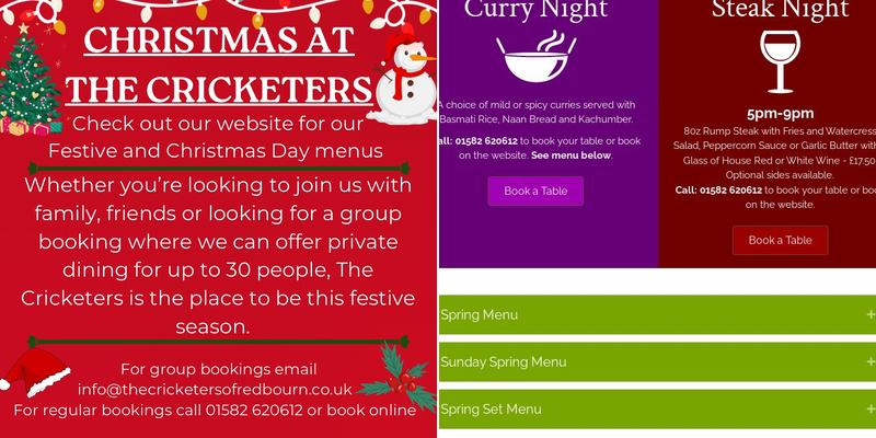 The Cricketers of Redbourn Menu