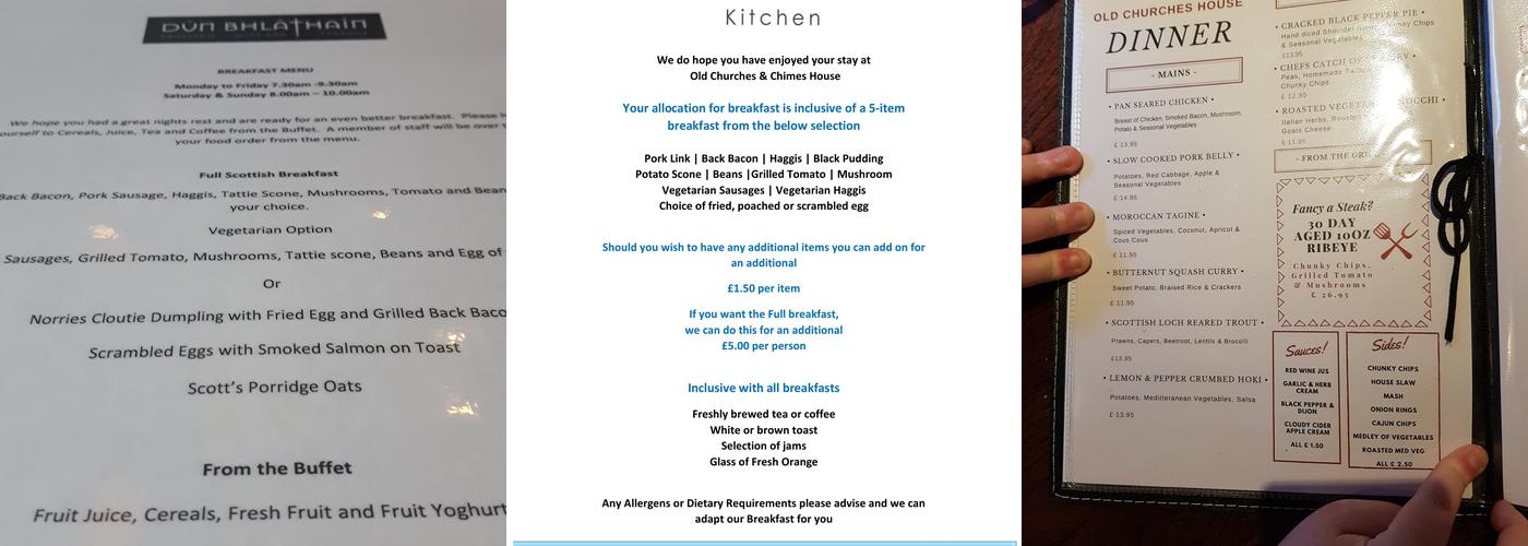 Old Churches House Menu