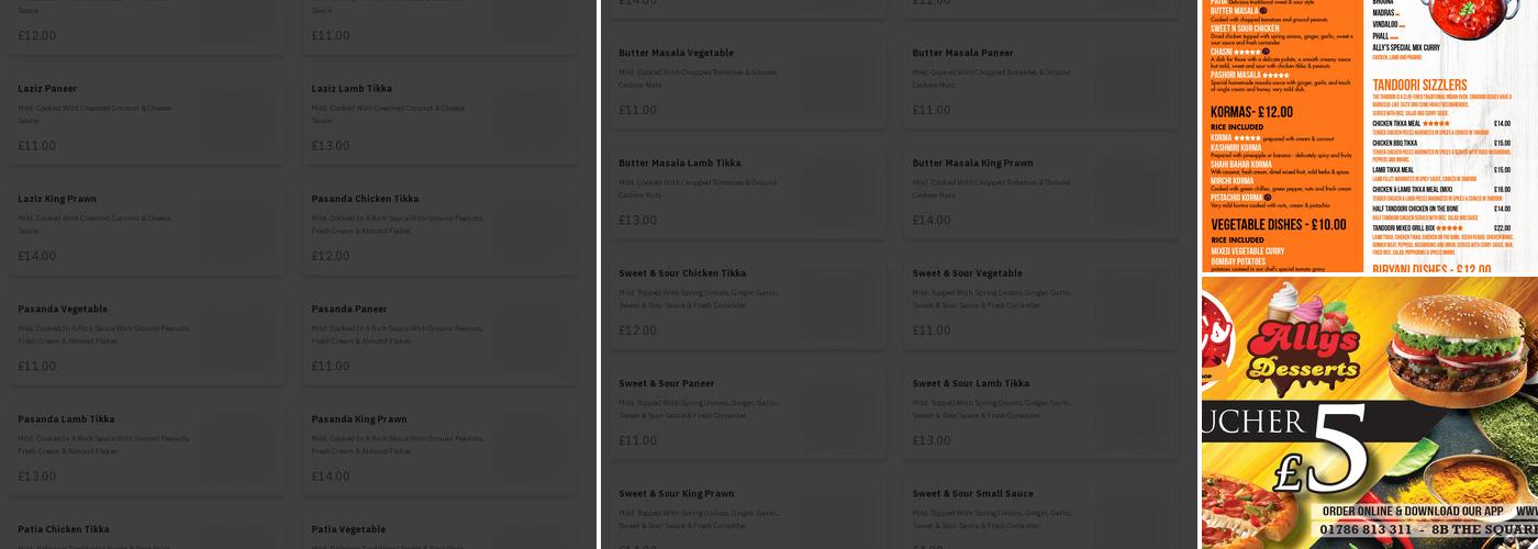 Ally's Curry Palace Menu