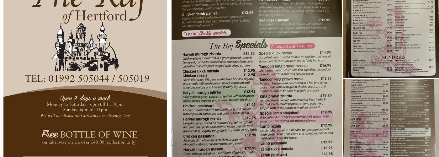 The Raj of Hertford Menu