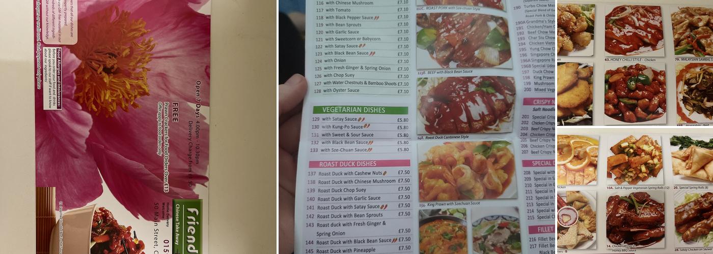 Friendlies Chinese Takeaway Menu