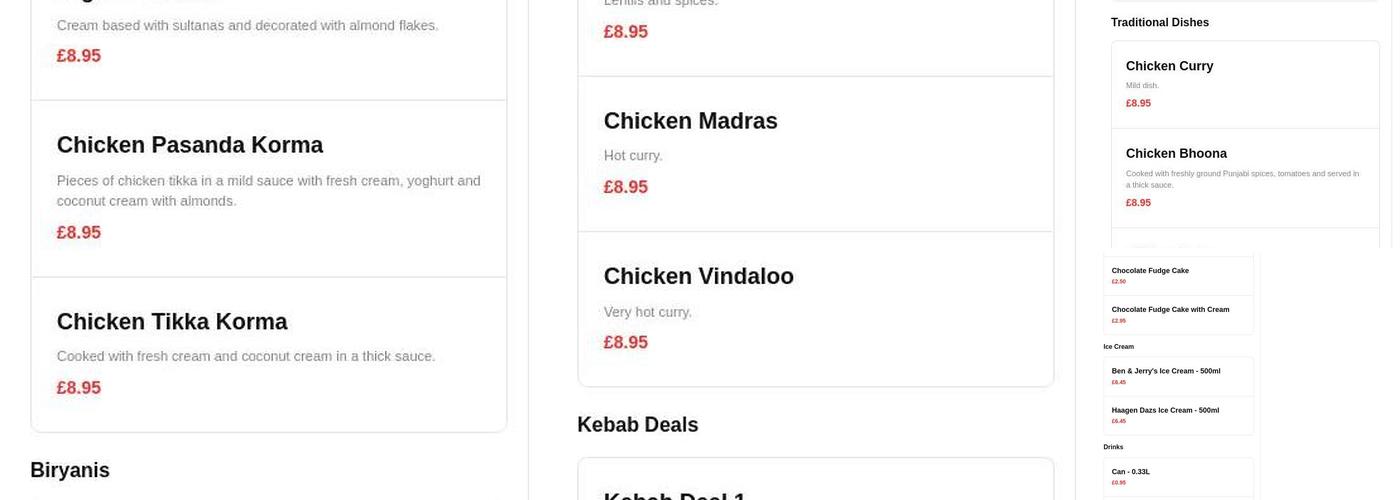 Serena Cardenden Menu