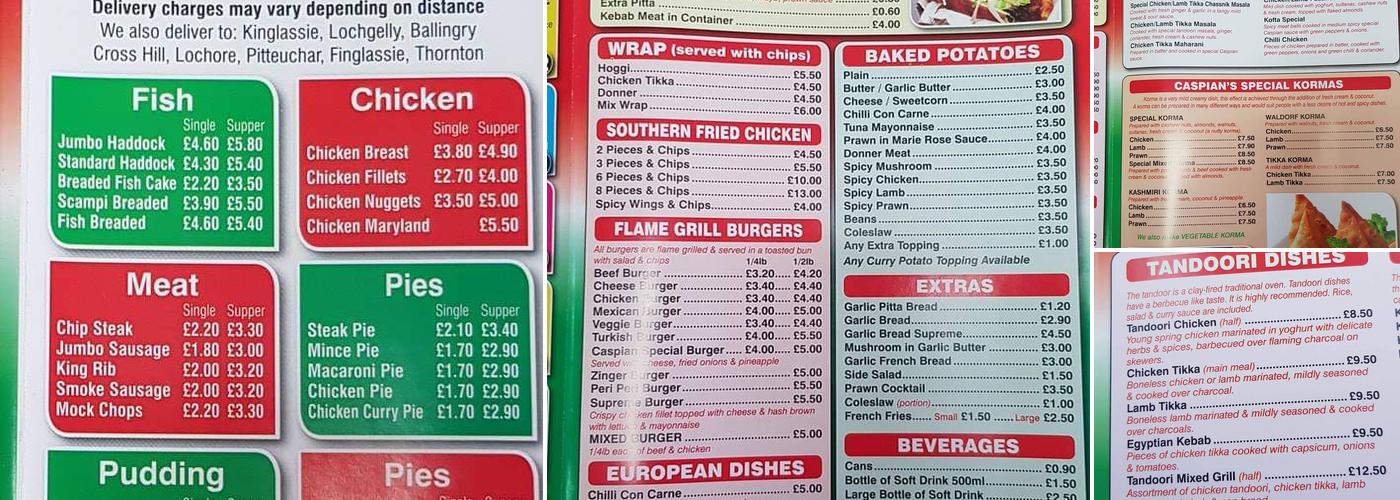 Caspian Fast Food Cardenden Menu