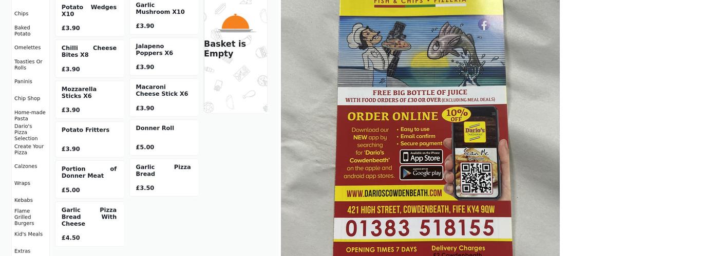 Darios Fish & Chips Menu