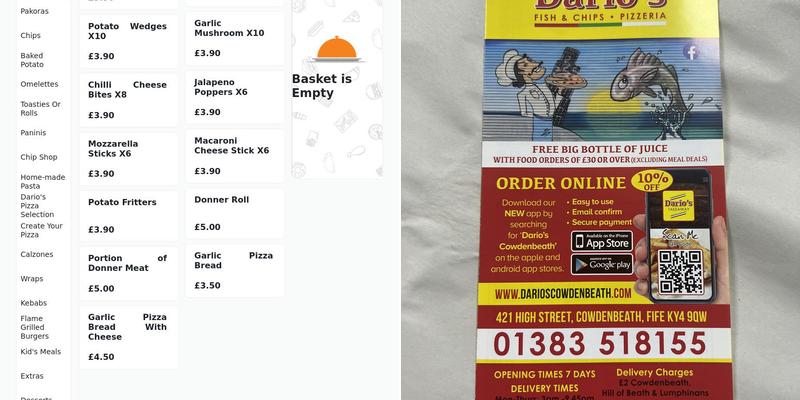 Darios Fish & Chips Menu