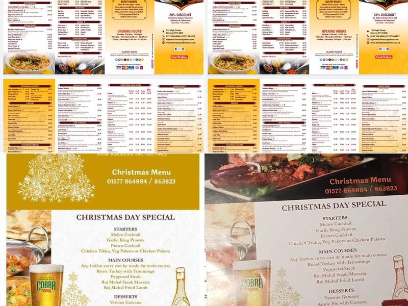 The Raj Mahal Indian Restaurant Menu