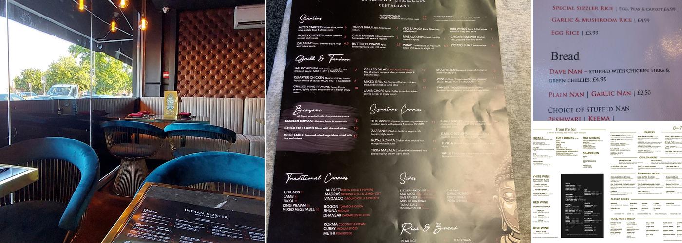Indian Sizzler Menu