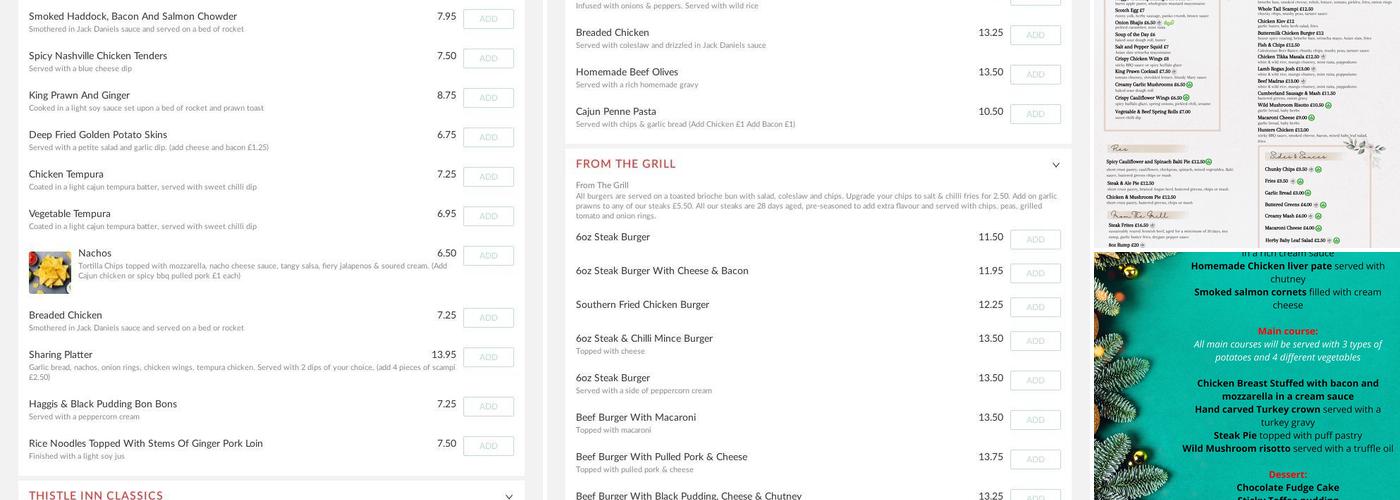 The Thistle Inn Menu