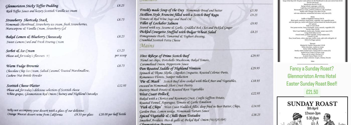 Glenmoriston Arms Menu