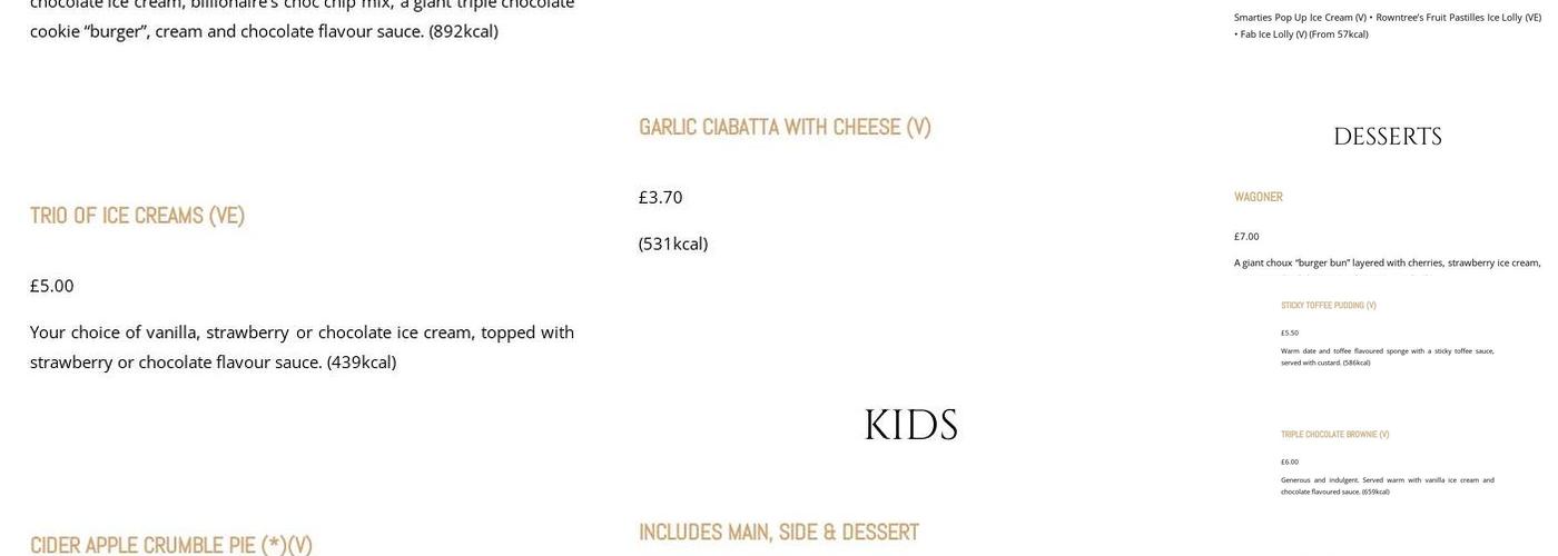 Blacksmiths Culloden Menu