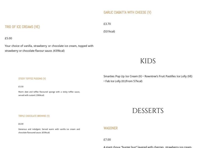 Blacksmiths Culloden Menu