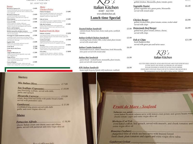 KB's Italian Kitchen Menu
