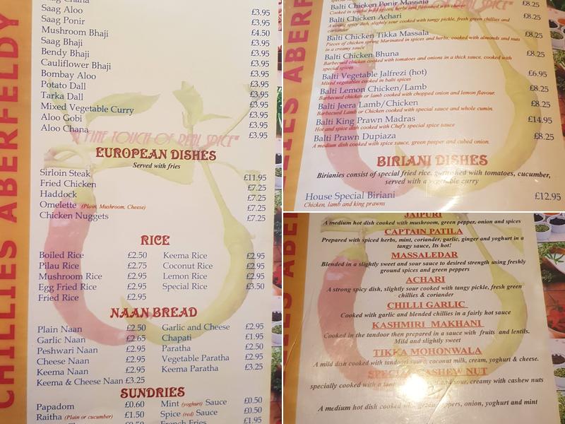 Chillies Menu