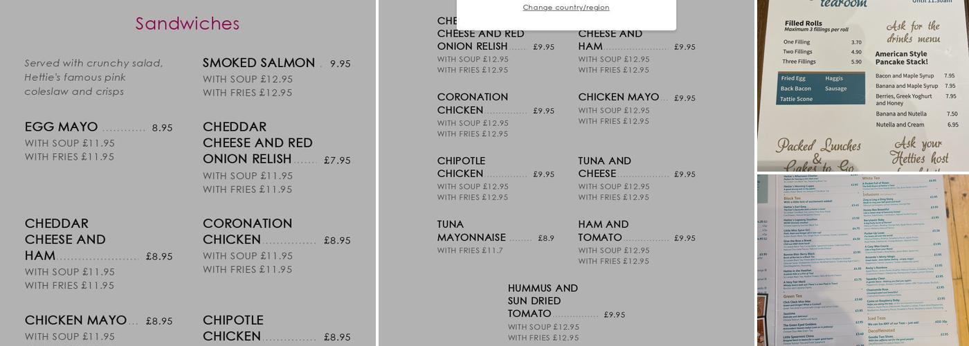 Hettie's Tea Rooms Menu