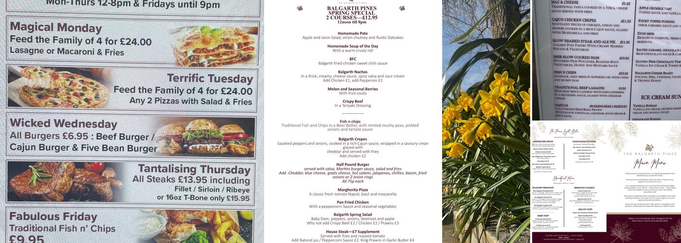 The Balgarth Pines Bar & Restaurant Menu